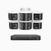 FDH800 - 8 Channel PoE Security System with 6 X 8MP UHD Dual Lens Cameras, 180° Panoramic View, Smart Dual Light Night Vision, Two-Way Audio, Active Siren & Alarm, Human & Vehicle Detection, IP67